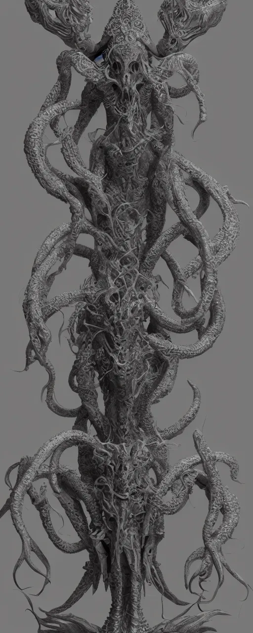 Image similar to a ancient cthulhu goddess, fantasy, intricate, highly detailed, artstation, zbrush, concept art, smooth, octane render sharp focus, full color