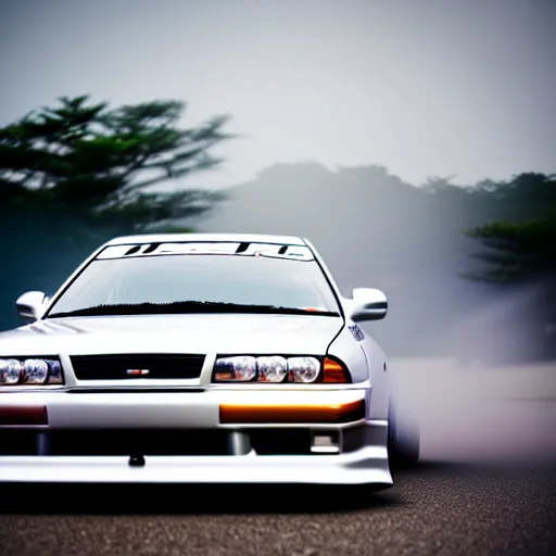 Image similar to a car JZX100 drift spec at illegal car meet, Chiba prefecture, city mist softlight, photorealistic, highly detailed, 85MM