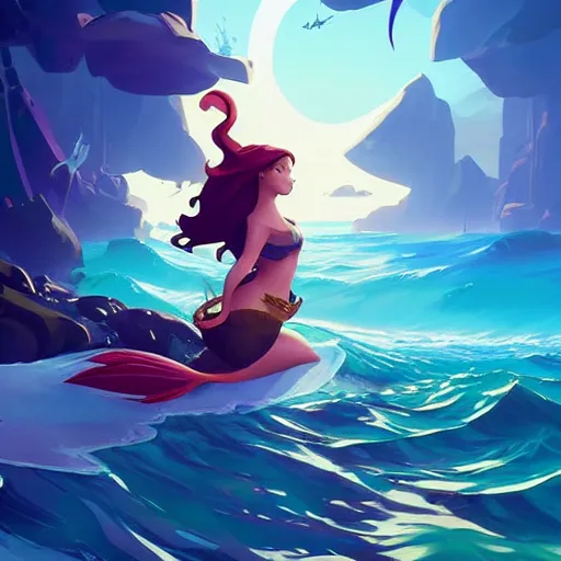 Image similar to painting mermaid treasure on sea of thieves game avatar hero smooth face median photoshop filter cutout vector, behance hd by jesper ejsing, by rhads, makoto shinkai and lois van baarle, ilya kuvshinov, rossdraws global illumination