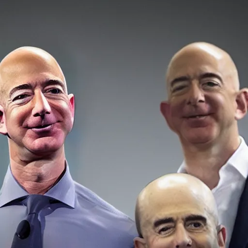 Image similar to jeff bezos with a cone head