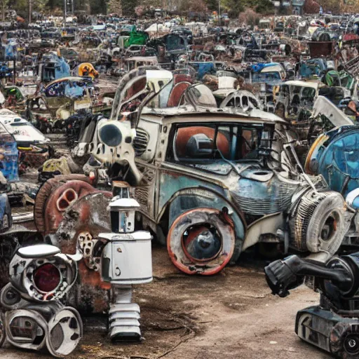 Prompt: the junkyard for good robots