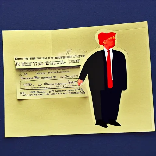 Image similar to full body photo of a donald trump receiving brown corruption envelope in a realistic photo style