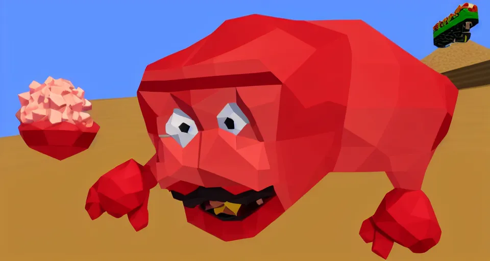 Prompt: Screenshot of a low-poly 3d version of Meatwad from Aqua Teen Hunger Force as a 3d NPC in the 3d videogame 'Super Mario 64' on the 'Nintendo-64' game console.