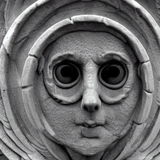 Prompt: weeping angel striking, close - up fish eye lense