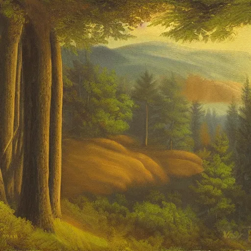 Image similar to forest painting in the style of the Hudson River School