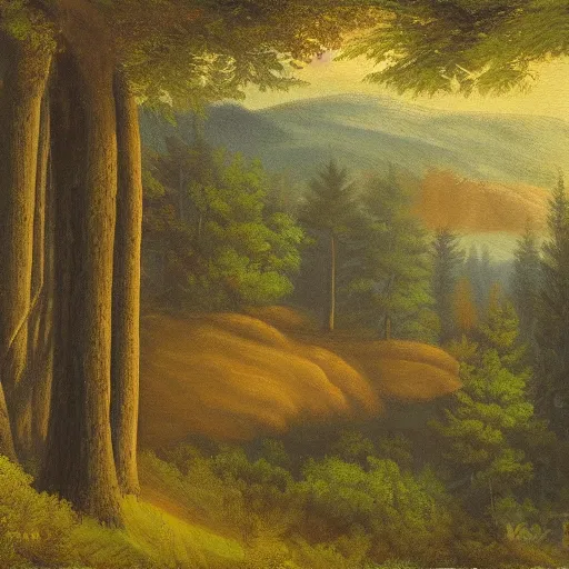Prompt: forest painting in the style of the Hudson River School