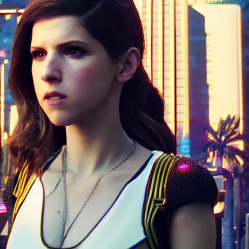 Prompt: anna kendrick in cyberpunk 2 0 7 7, unreal engine 5 4 k, hyperdetailed photorealism