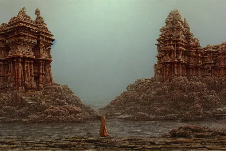 Image similar to photography of an archipelago of never seen before ancient indian temple. ofinspiring science fiction, intricate, elegant, uplifting, inspirational, highly detailed by beksinski and simon stalenhag