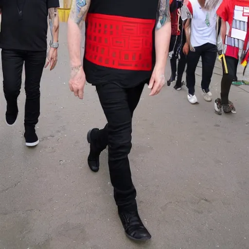 Image similar to dave grohl wearing the chinese flag as an outfit