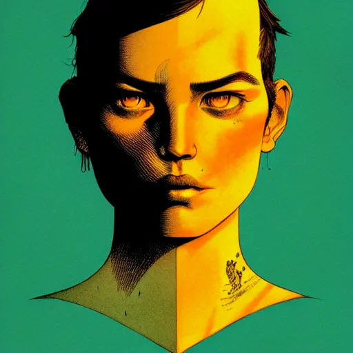 Image similar to portrait top light, by killian eng and joe fenton and martin deschambault and conrad roset, inspired by lungful hustle, yellow only, etching, fine, sharp high detail,