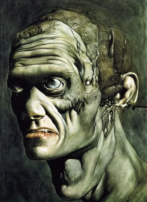 Prompt: Candid portrait of Frankenstein by Andrew Wyeth