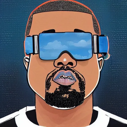 Image similar to : kanye west wearing vr goggles, digital media, digital art, illustration, art station