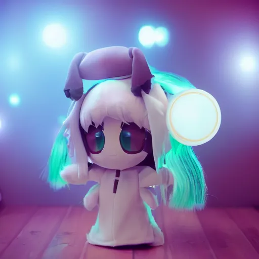 Image similar to cute fumo plush of a girl with antennae that pick up radio waves, lens flare, vray