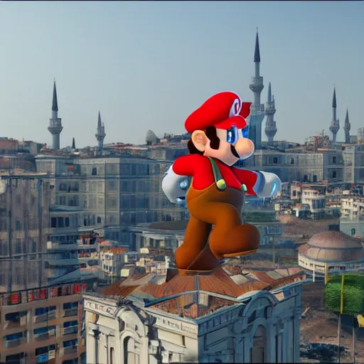 Image similar to super mario in istanbul, unreal engine, octane render, 4 k