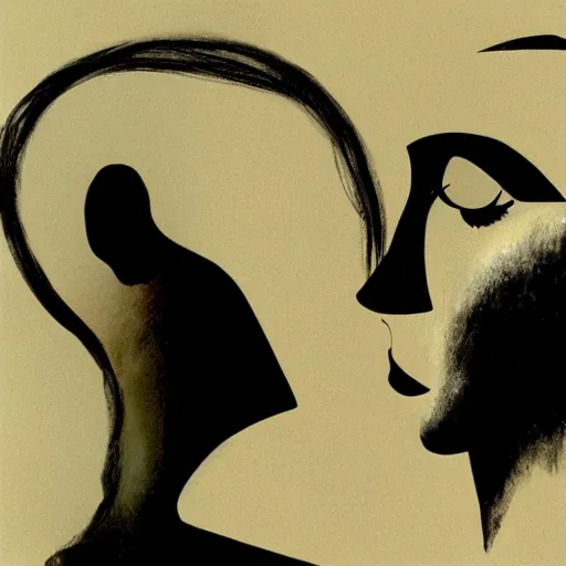 Image similar to The profile of a woman's face, a shadow is facing the other direction, an image split in two, by Dave McKean