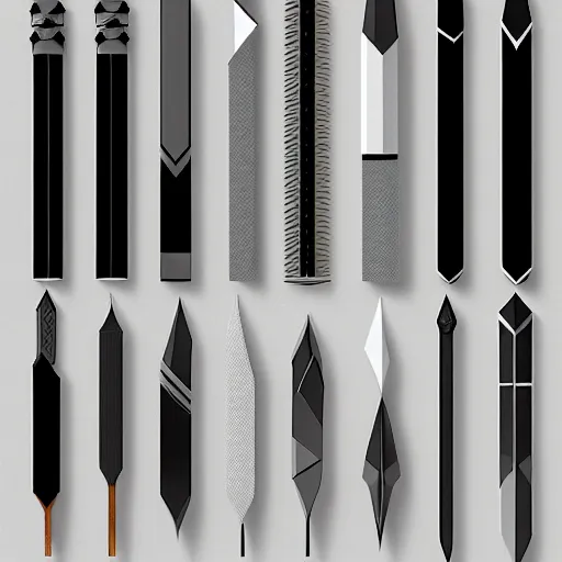 Image similar to 2 dimensional, vector, low poly, black crystal katanas icon, grey background, cgsociety, artstation, octane render