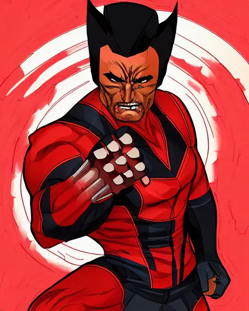 Prompt: portrait comic art of marvels wolverine, black and red color scheme, by inhyuck lee