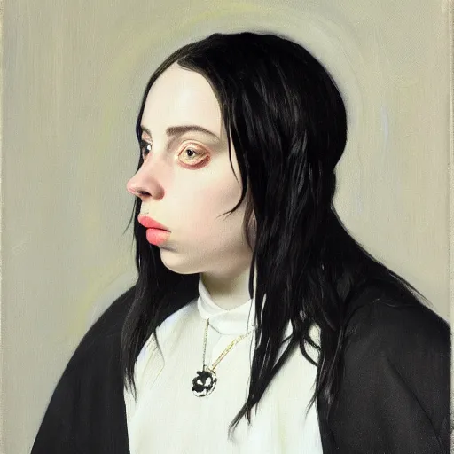 Prompt: billie eilish portrait oil painting in velazquez style