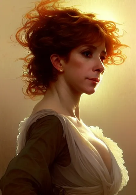 Image similar to french singer mylene farmer, intricate, elegant, highly detailed, digital painting, artstation, concept art, smooth, sharp focus, illustration, art by artgerm and greg rutkowski and alphonse mucha and william - adolphe bouguereau