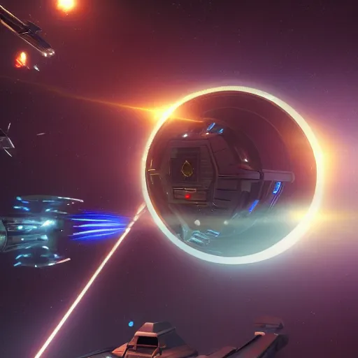 Image similar to a space ship firing laser cannons, Star Citizen