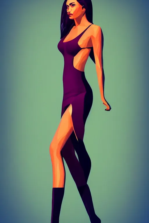 Prompt: full length portrait of very very very very very beautifully female with amazing body figure wearing tight dress, digital painting, trending on art station and devian art, pop art, low polygons illustration