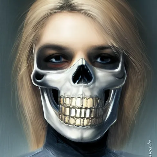 Image similar to frontal portrait of a suited blond with medical gloves and a skull face mask, by Kim Kyoung Hwan