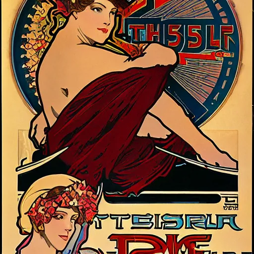 Image similar to Advertising for Tesla car by Alphonse Mucha