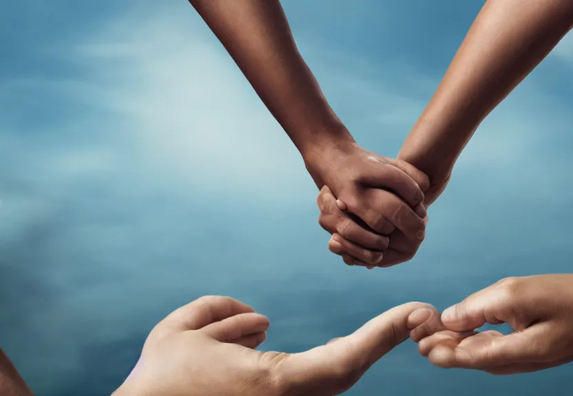 Image similar to two hands holding hands, ultra realistic, volumetric lighting, advertising photography, 8K UHD
