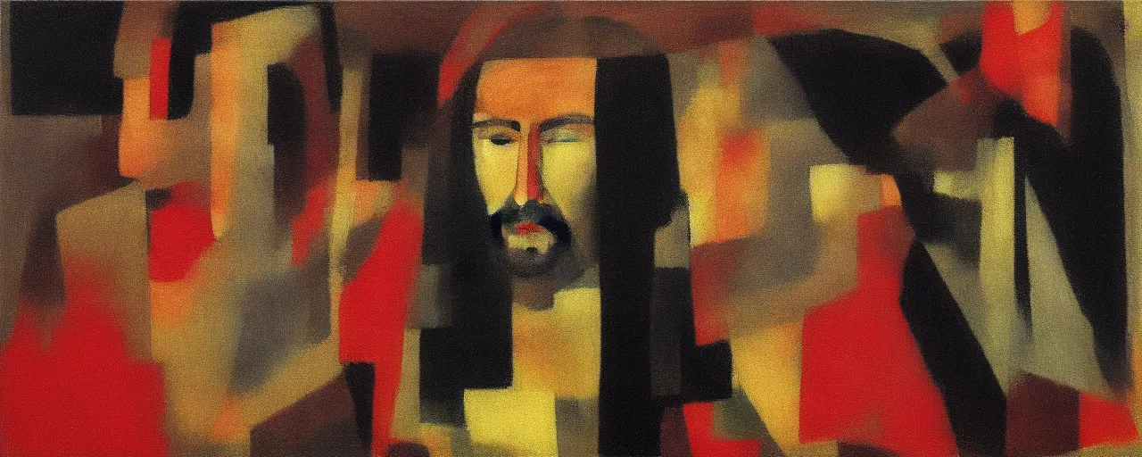 Prompt: a portrait of jesus painted in the style of Kazimir Malevich black square 1915