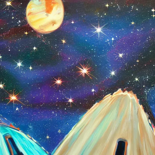 Prompt: painting of a chimneys floating through space, stars, galaxies, high detail