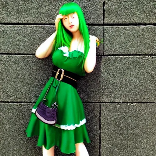 Image similar to “quirky witch in green dress anime style”