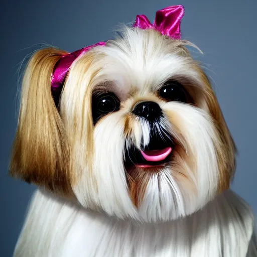 Prompt: Anthropomorphic Shih Tzu with Golden Hair