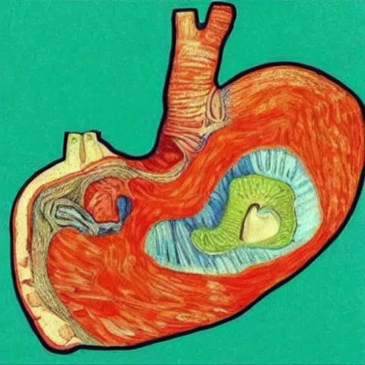 Image similar to cardiac anatomy, cardiac, anatomic, painting by van gogh