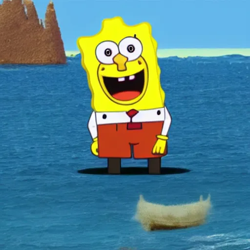 Prompt: sponge bob driving a ship