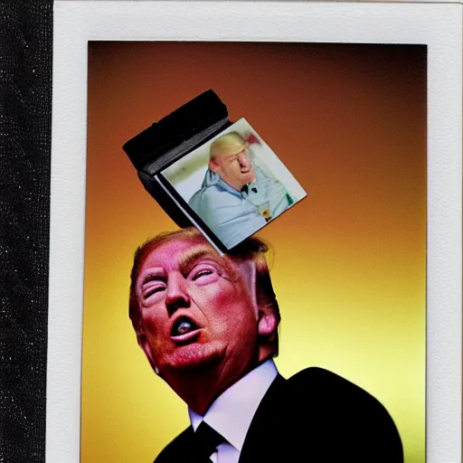 Prompt: Trump throwing fridge on Vladimir Putin, realistic photo, 50mm, polaroid