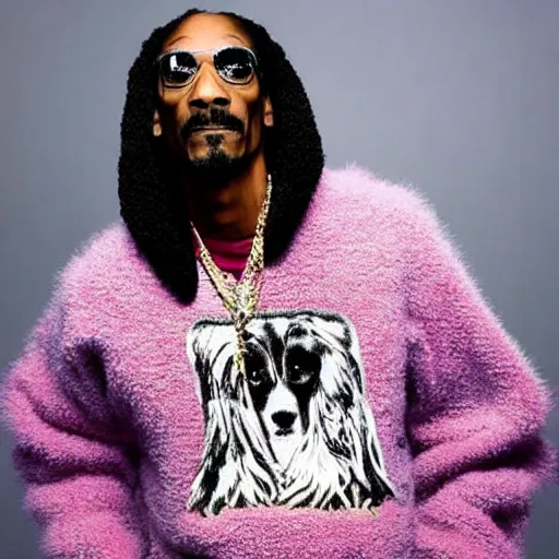 Prompt: a snoop dogg wearing a fuzzy sweater, high resolution photo