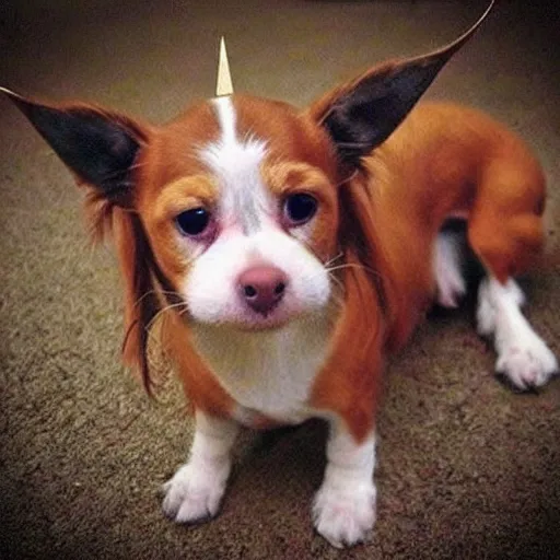 Prompt: “super small long hair brown dog with pointy ears”