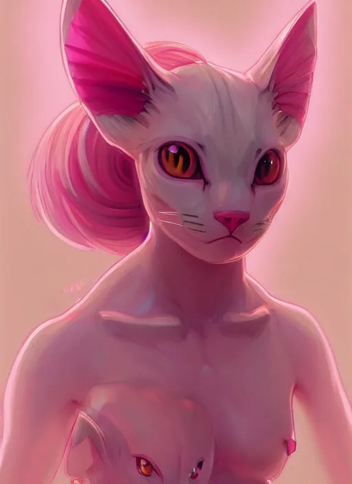 Image similar to pink pokemon cat sad - increasing physical mental perfection, symmetrical! intricate, sensual features, highly detailed, biblical divine holy perfection!! digital painting, artstation, concept art, smooth, sharp focus, illustration, art by artgerm and greg rutkowski and alphonse mucha