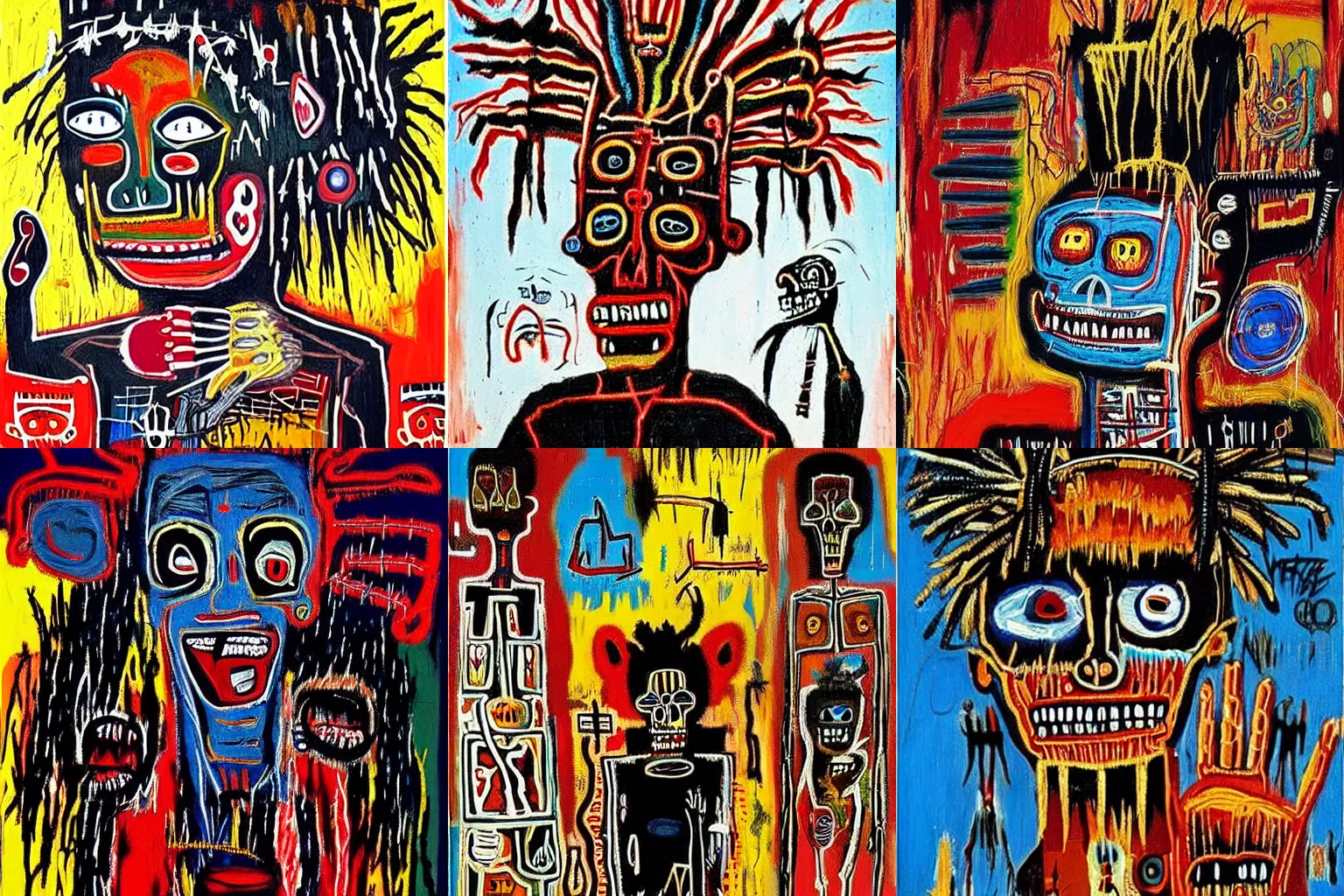 Image similar to extremely highly detailed scary African voodoo paintings by Jean-Michel Basquiat 4k insanely detailed and intricate, super detailed