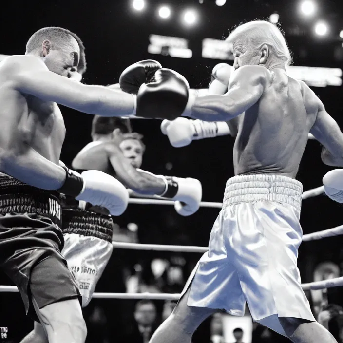 Image similar to boxing match of joe biden and donald trump, b & w detailed sharp photo