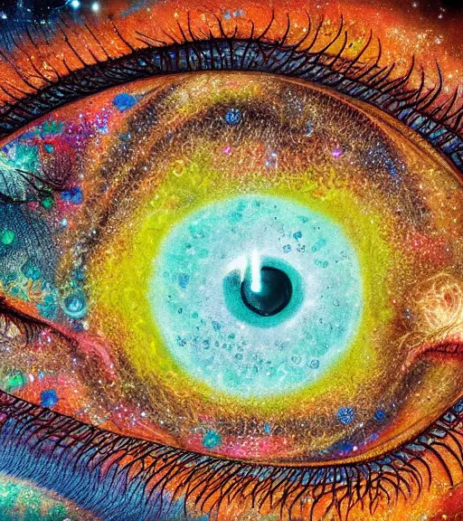 Image similar to ketamine dream of a universe in an eye, intricate, super detailed, 4K,