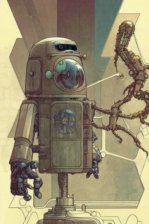 Prompt: comic book art nouveau page layout ( ( ( ( ( 1 9 5 0 s retro future robot lab interior. muted colors. ) ) ) ) ) by jean - baptiste monge!!!!!!!!!!!!!!!!!!!!!!!!!!!!!!