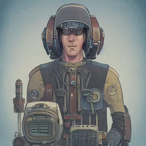 Image similar to a dieselpunk school photo in the style of moebius ; jean giraud, illustration, drawing, painting, muted colors, clean lines, centered face, symmetric, digital art, detailed, artstation, deviantart, hd, 8 k, 4 k