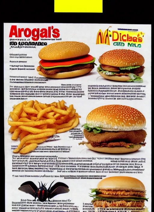 Image similar to a 1 9 9 9 magazine page with ads for mcdonalds and spiders, a full page magazine scan, hd