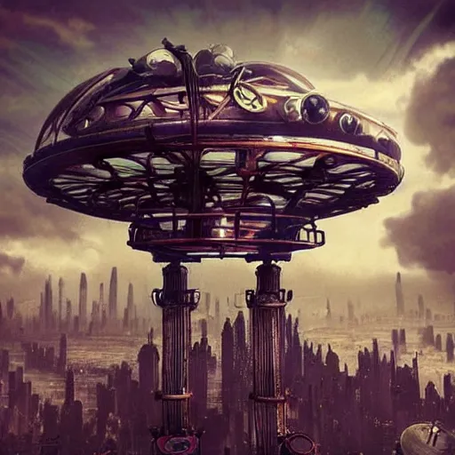 Image similar to flying city in a steel flower, sky, steampunk!!!, fantasy art, steampunk, masterpiece, octane