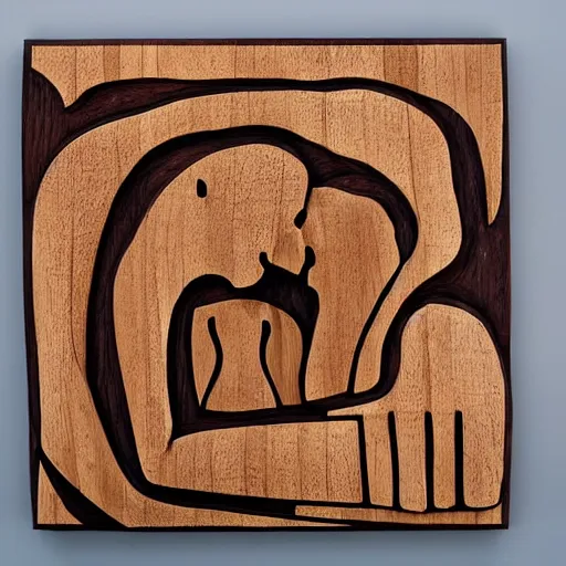 Image similar to a wood masterpiece symbolizing hugging