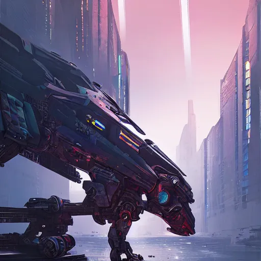 Image similar to cyberdog panzerwolf from steel with cyber parts by ian pesty and alena aenami, matte painting, concept art, washed colors,