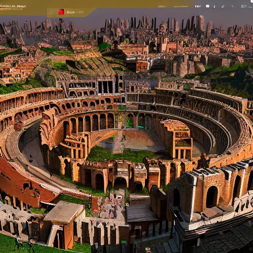 Image similar to busy d & d city that resembles rome and has a colosseum in its center, artstation