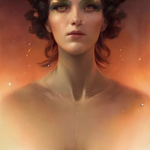 Image similar to a beautiful portrait of a celestial goddess by Jim Burns and Tom Bagshaw, Trending on Artstation