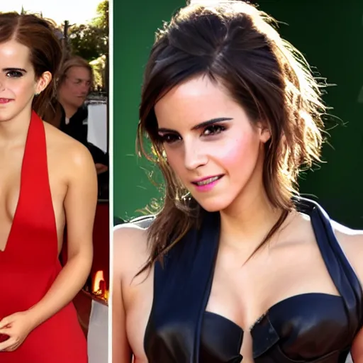 Image similar to emma watson mixed with kim kardashian, single full - figure profile